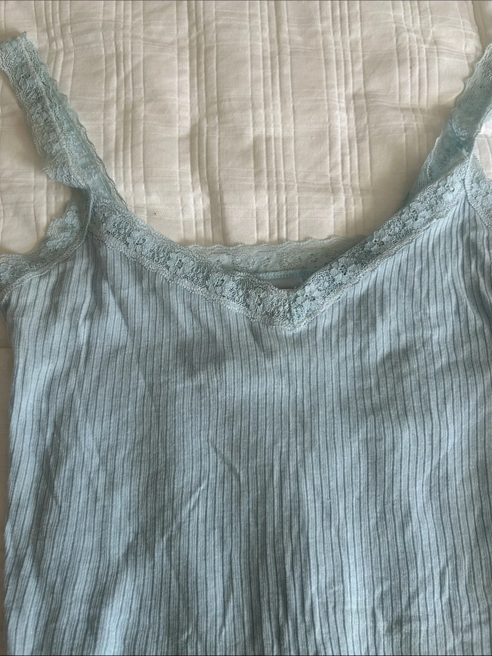 Hollister Light Blue Lace-Trim Ribbed Camisole/T-Shirt
